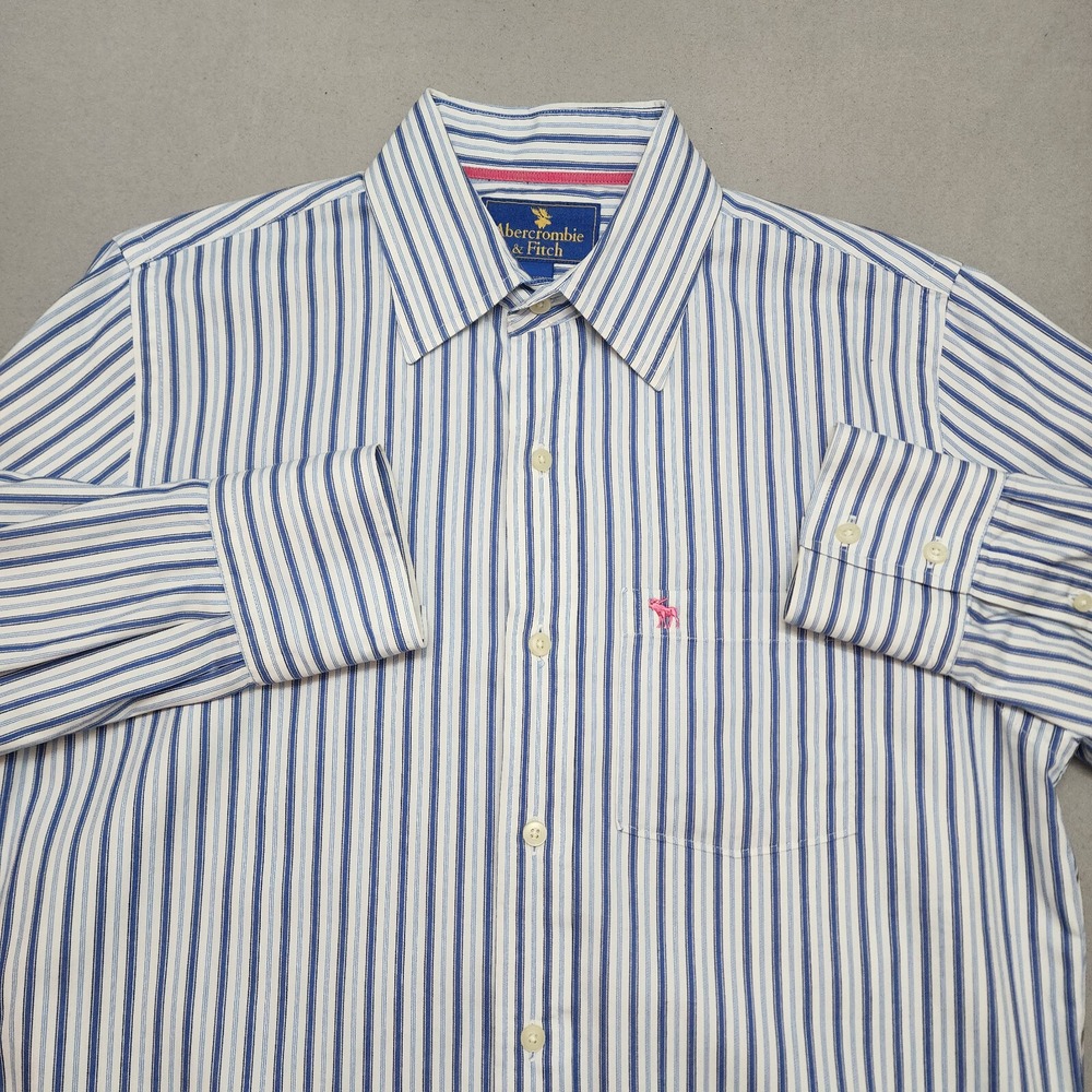 Abercrombie & Fitch Button Down Blue White Striped Preppy Mens Large